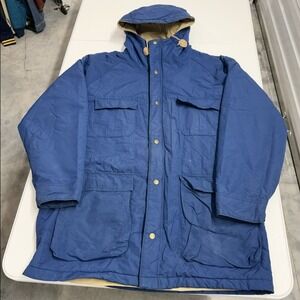 LLBean Mens Blue Hooded Parka Jacket Insulated Lined Winter Outdoor Size L